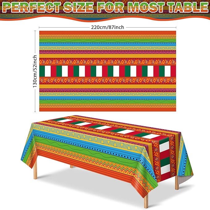 OHOME Cinco De Mayo Decorations - Fiesta Party Decorations - Fiesta Plastic Tablecloth for Taco - Mexican Theme Birthday Accessories Favors Decor,2 Pack