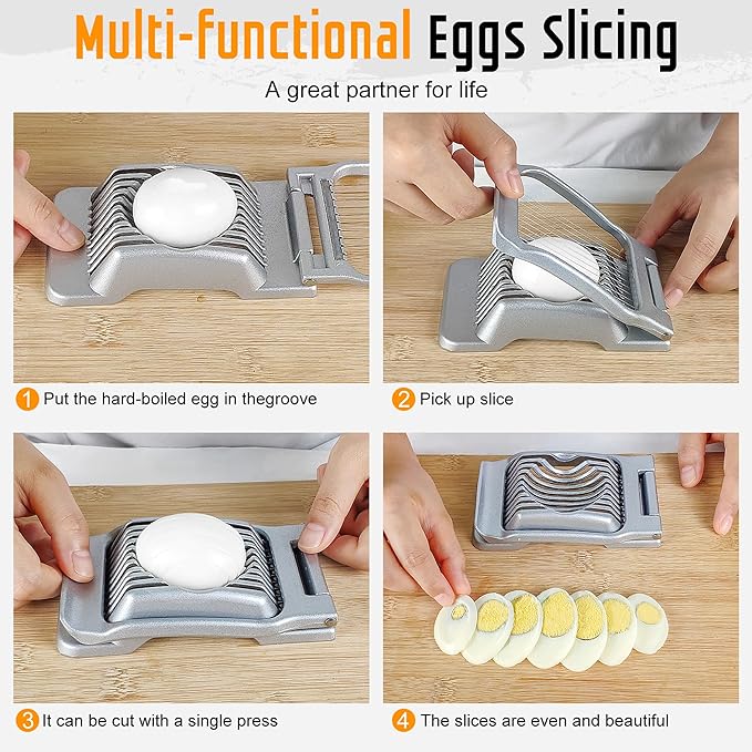 Egg Slicer for Hard Boiled Eggs, Stainless Steel Wire, Heavy Duty Aluminium Egg Cutter Dishwasher Safe for Egg Strawberry Soft Fruit, Blue-Gray