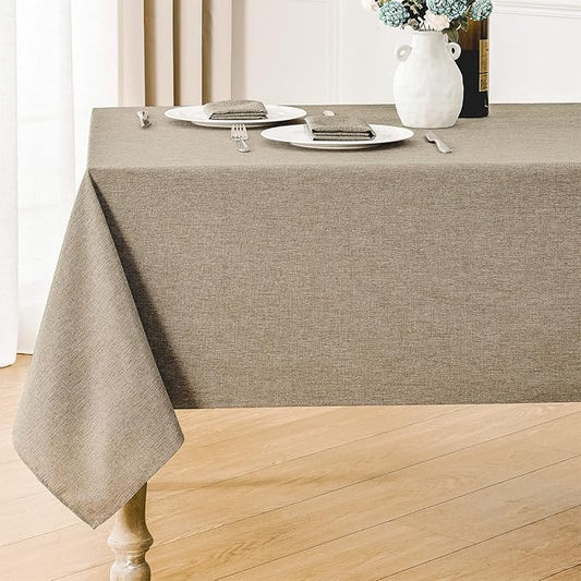 Veblandy Rectangle Tablecloth Linen Textured Waterproof & Stain Resistant Table Cloth Wrinkle Free Decorative Fabric Farmhouse Table Cover for Dining/Party/Buffet/Wedding, 52 x 70 Inch, Mocha