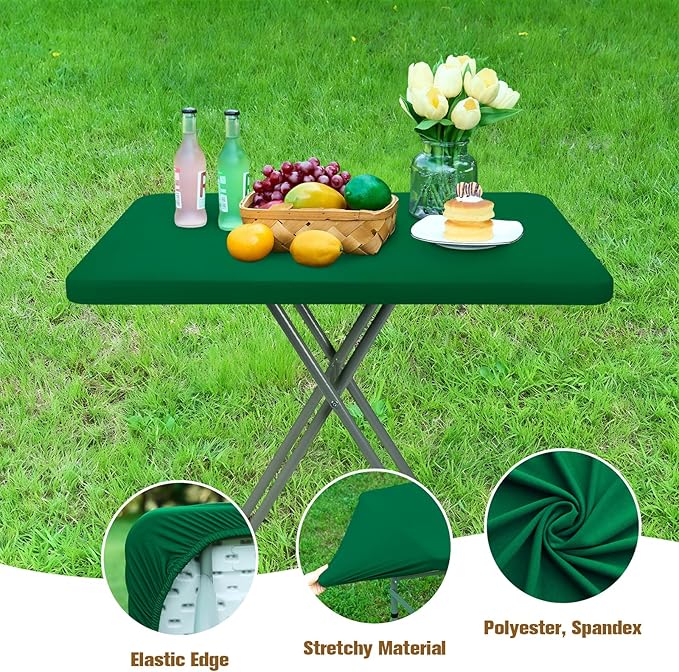 NEWISHER Green Rectangular Tablecloth 20x30 Inch Elastic Stretch Spandex Polyester Table Cover for Dining, Picnic, Camping Indoor and Outdoor