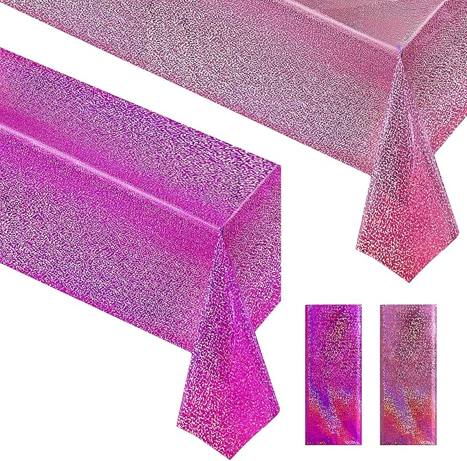 Pink & Fuchsia Red Holographic Tablecloth 40" x 108" Hot Pink Party Decoration Valentine's Day Birthday Party Table Decor Iridescence Plastic Table Cloth for Baby Shower Bachelorette Supplies
