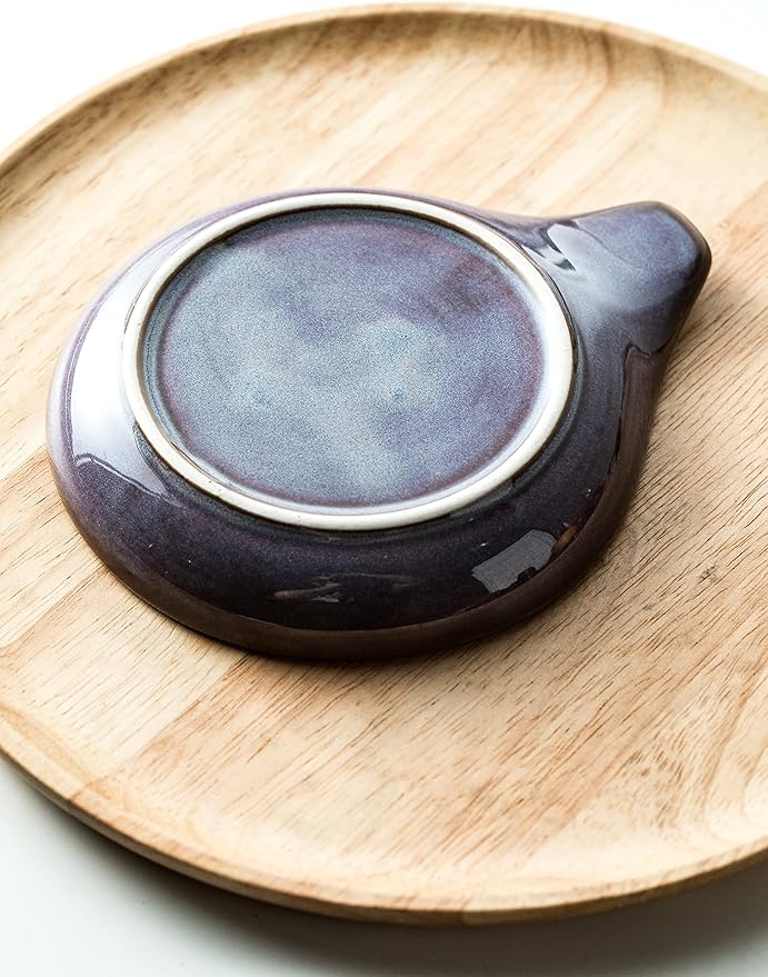 Spoon Rest, Ceramic Spoon Holder with Deep Drip Tray for Stove Top Utensils Holder for Countertop, with Handle for Easy Hold, Purple