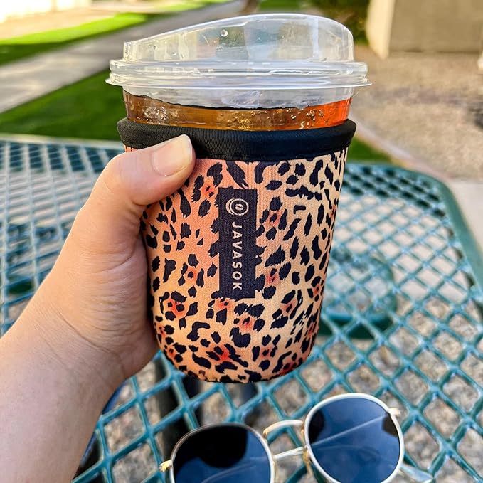 Sok It JavaSok Iced Coffee & Cold Soda Insulated Neoprene Cup Sleeve (Classic Leopard, XXLarge: 44-48oz)