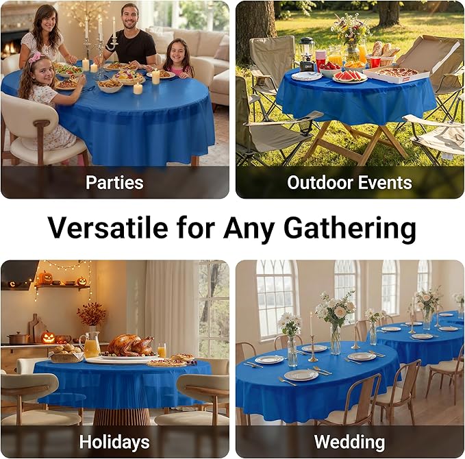 Auros Premium Plastic Tablecloths 10 Pack, 84'' Round Disposable Table Covers, Thick & Durable, Waterproof & Spill-Proof, Easy Cleanup for Parties, Wedding, Picnic, Sky Blue
