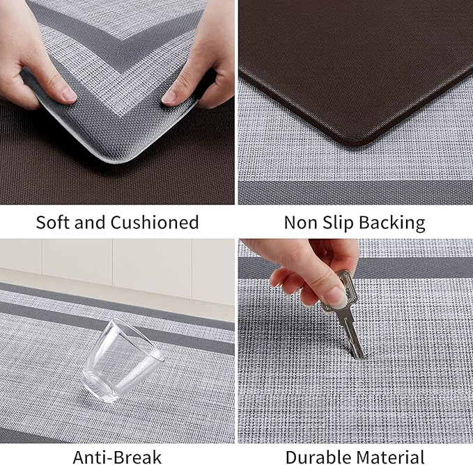 Mattitude Kitchen Mats Set of 2,Cushioned Anti-Fatigue Non-Skid Rug Sets Ergonomic Comfort Standing Mat for Kitchen, Floor, Office, Sink, Laundry, Gray and Gray