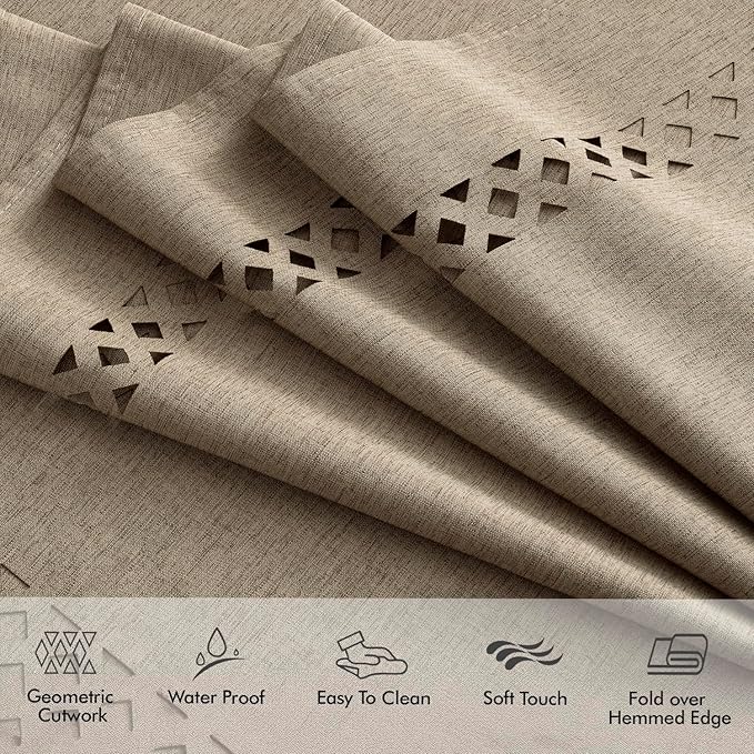 MIULEE Khaki Rectangle Linen Polyester Tablecloth with Decorative Cutouts Waterproof Stain Resistant & Shrink-Proof Table Cloth 52x70 inch Farmhouse Style for Dining Wedding Party and Outdoor Picnics