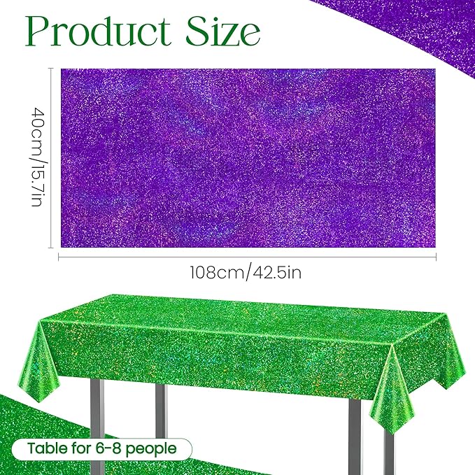 Purple & Green Holographic Laser Tablecloth 40" x 108" Iridescence Shiny Ocean Birthday Party Table Cloth Plastic Foil Table Cover For Halloween Under The Sea Baby Shower Party Supplies Table Decor