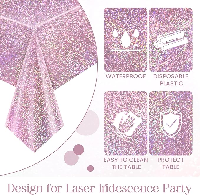 Just Shimmer Pink & PalePink Holographic Tablecloth 40" x 108" Hot Pink Party Decoration Birthday Party Table Decor Iridescence Plastic Table Cloth for Baby Shower Bachelorette Party Supplies