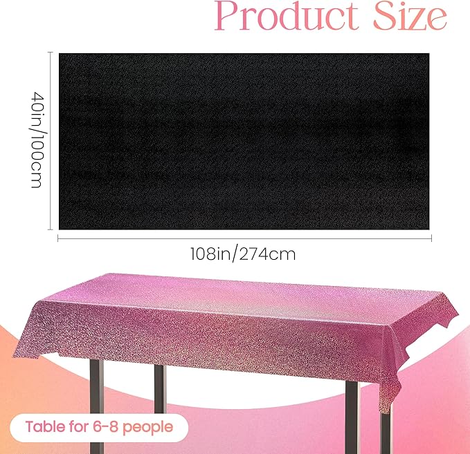 Pink & Purple & Black Holographic Tablecloth 40" x 108" Hot Pink Party Decoration Valentine's Day Birthday Party Table Decor Iridescence Plastic Table Cloth for Halloween Baby Shower Party Supplies