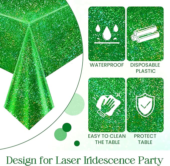 2 pcs Christmas Table Cloth 40" x 108" Red and Green Holographic Laser Tablecloth Iridescence Shining Plastic Disposable Party Table Decoration For Holiday Event Birthday Party Decor Supplies
