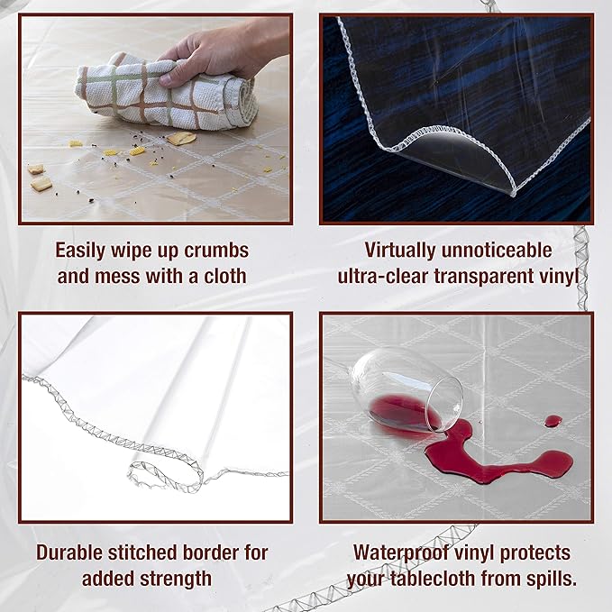 Elaine Karen Clear Plastic Tablecloth 100% Waterproof Table Protector Crystal Clear Plastic Cover for Dining Table Heavy Duty Vinyl, 60" x 120" Rectangle