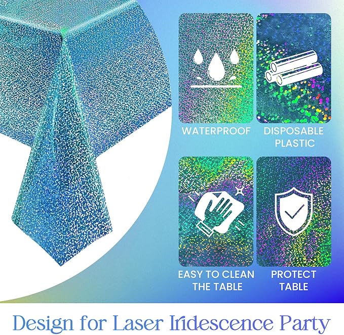 Sparkling Holographic Laser Tablecloth - Shimmering, Waterproof, Easy to Clean - Ideal for Bachelorette, Birthday, Wedding, and Anniversary Party Decorations (Pink & Light Blue & Purple, 3)