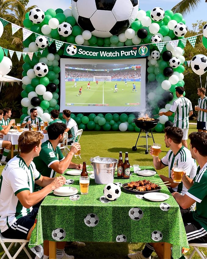 Pureegg Soccer Party Decorations 2026 Plastic Tablecloth Disposable 10 Pack, Rectangle Table Cover 54 x 108 Inch, Plastic Table Cloth for Soccer Birthday Party, Green and White Soccer