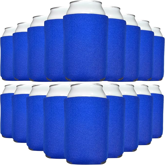 TahoeBay Bulk Blank Beer Can Cooler Sleeves (50-Pack) Sublimation Blanks for Vinyl Plain Soft Foam Can Sleeves Coolers for Soda Cans & Bottles Black, White, Assorted Solid Color (Royal Blue)