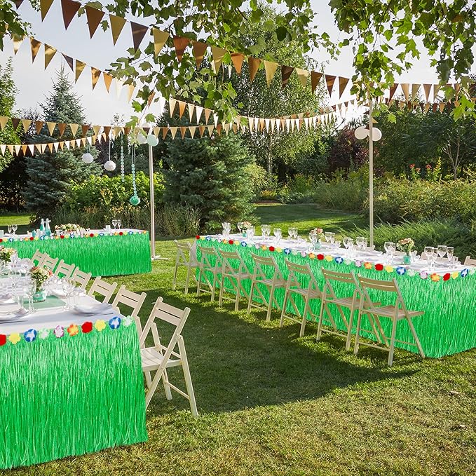 Hawaiian Party Table Decorations, 1PCS Green Luau Party Table Skirt Decorations, 108 X 29.5" Grass Skirts Luau Party Favors, Luau Table Skirt for Summer Tropical Hula Parties Decor Accessories