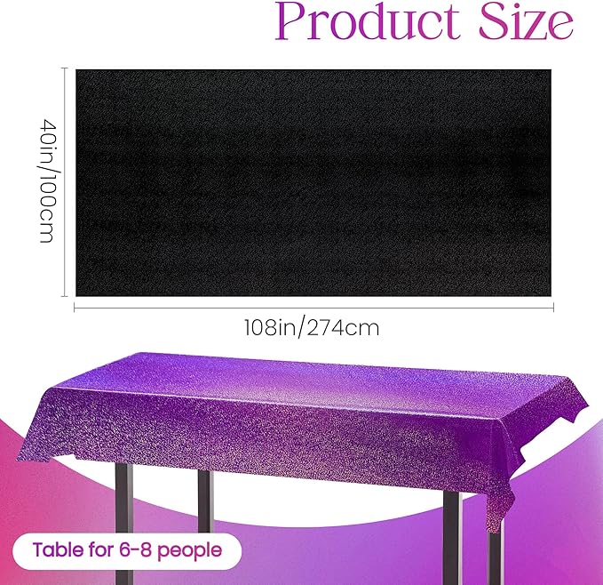 Just Shimmer 2 Pcs Black & Purple Holographic Laser Tablecloths Iridescence Shiny Table Covers 40" x 108" Halloween Decorations Space Plastic Table Cloths for Birthday Party Wedding Events Supplies