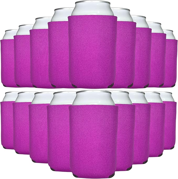 TahoeBay Bulk Blank Beer Can Cooler Sleeves (50-Pack) Sublimation Blanks for Vinyl Plain Soft Foam Can Sleeves Coolers for Soda Cans & Bottles Black, White, Assorted Solid Color (Fuchsia)
