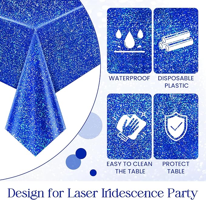 Blue & Black Holographic Tablecloth 40" x 108" Hot Pink Party Decoration Valentine's Day Birthday Party Table Decor Iridescence Plastic Table Cloth for Baby Shower Halloween Party Supplies
