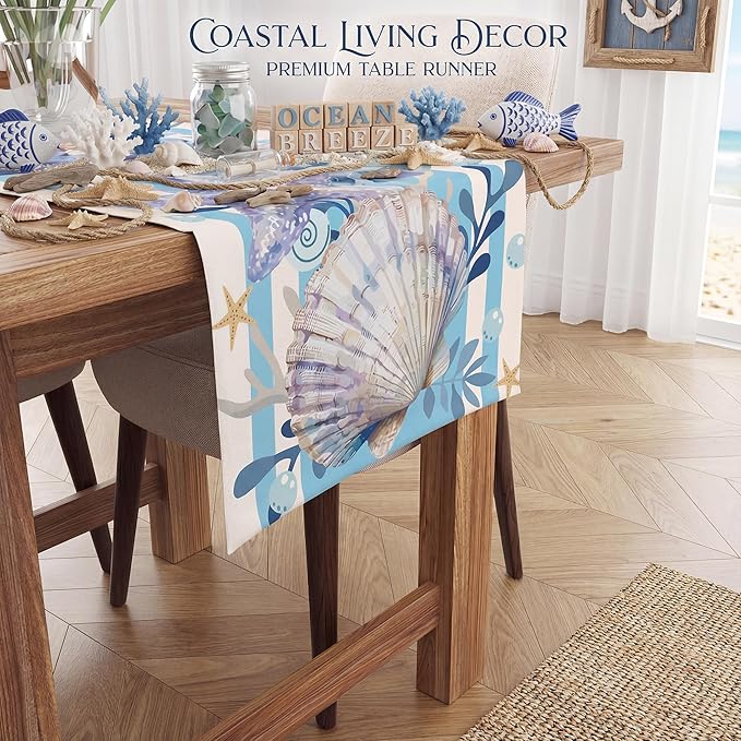 Beach Party Decorations - Sea Shell Starfish Table Runner | Summer Decor for Beach Themed Birthday Party Favors - Ocean Dining Table Decoration for Pool Outdoor Indoor