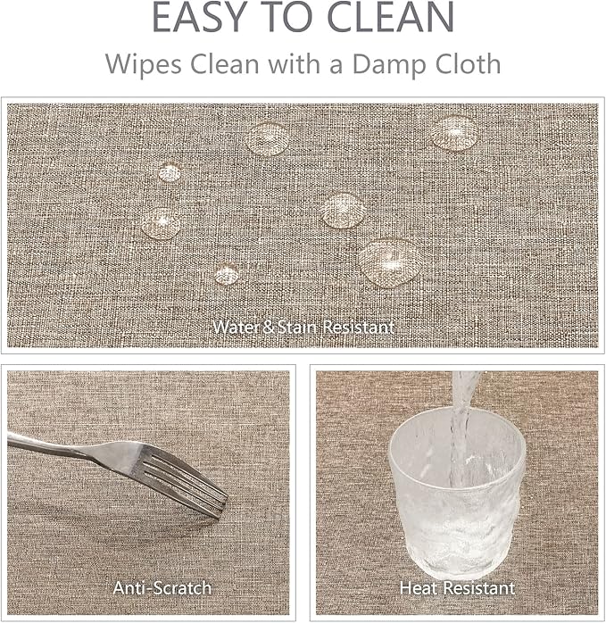 Veblandy Rectangle Tablecloth Linen Textured Waterproof & Stain Resistant Table Cloth Wrinkle Free Decorative Fabric Farmhouse Table Cover for Dining/Party/Buffet/Wedding, 60 x 84 Inch, Mocha
