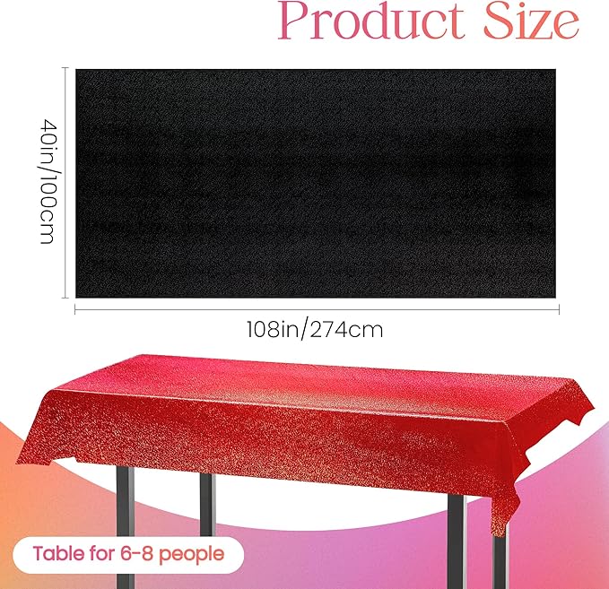 Just Shimmer Sparkling Holographic Laser Tablecloth - Shimmering, Waterproof, Easy to Clean - Ideal for Halloween, Bachelorette, Birthday, Wedding, and Anniversary Party Decorations (Red & Black, 2)