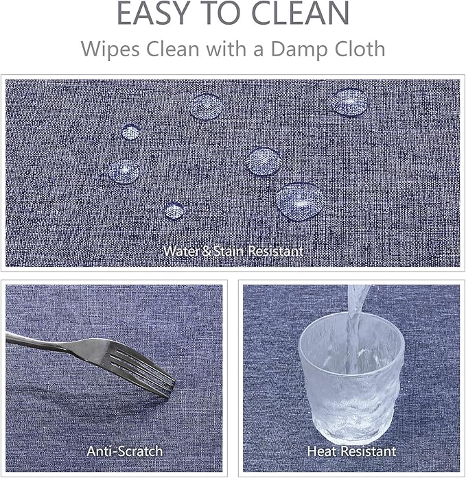 Veblandy Rectangle Tablecloth Linen Textured Waterproof & Stain Resistant Table Cloth Wrinkle Free Decorative Fabric Farmhouse Table Cover for Dining/Party/Buffet/Wedding, 60 x 120 Inch, Demin Blue