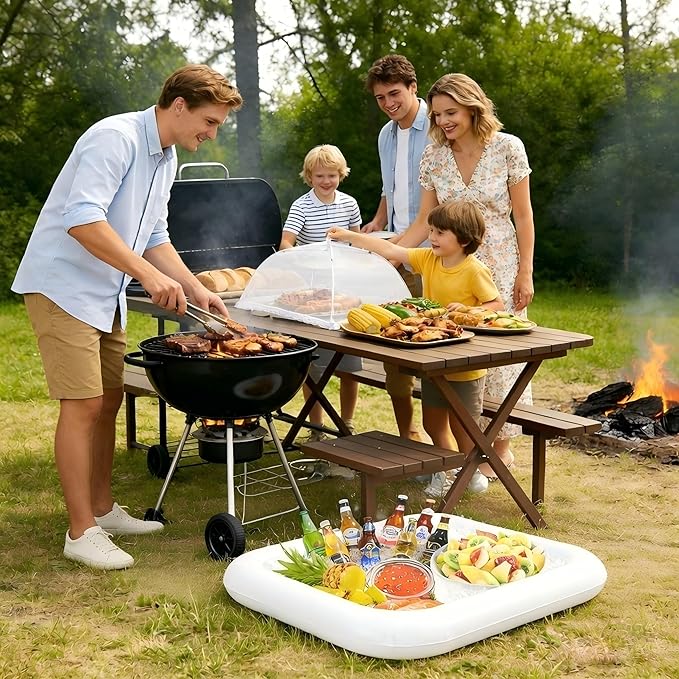 HBlife Inflatable Serving Bar & Mesh Food Cover Combo Set, Party Supplies for Buffet Food Drink Outside, 2 Inflatable Cooler, 2 Food Tents/Food Covers for Outdoors