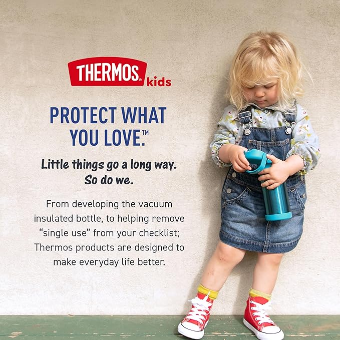 THERMOS FUNTAINER Water Bottle with Straw - 12 Ounce - Kids Stainless Steel Vacuum Insulated Water Bottle with Lid, Robot Doodles