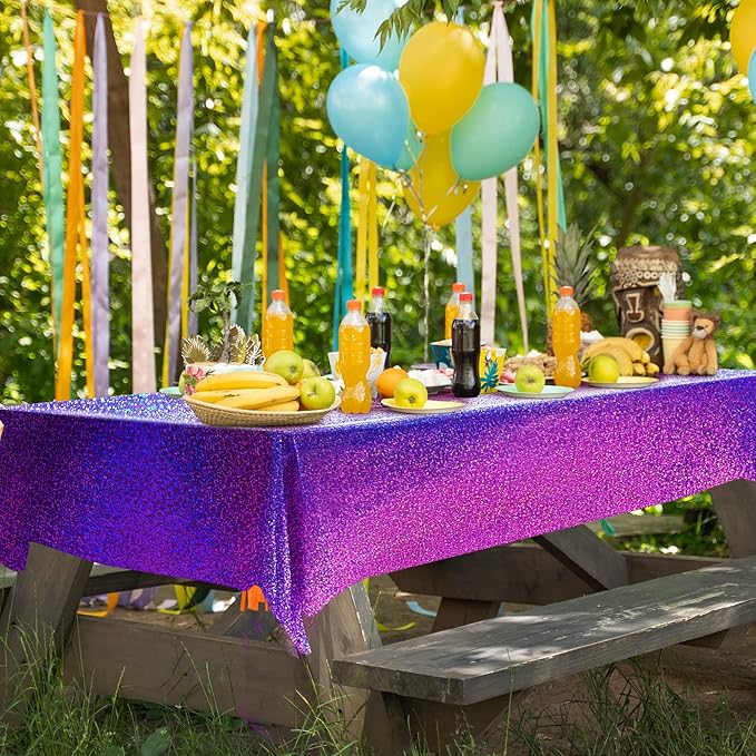 Just Shimmer Sparkling Holographic Laser Tablecloth - Shimmering, Waterproof, Easy to Clean - Ideal for Bachelorette, Birthday, Wedding, and Anniversary Party Decorations (Purple, 1)