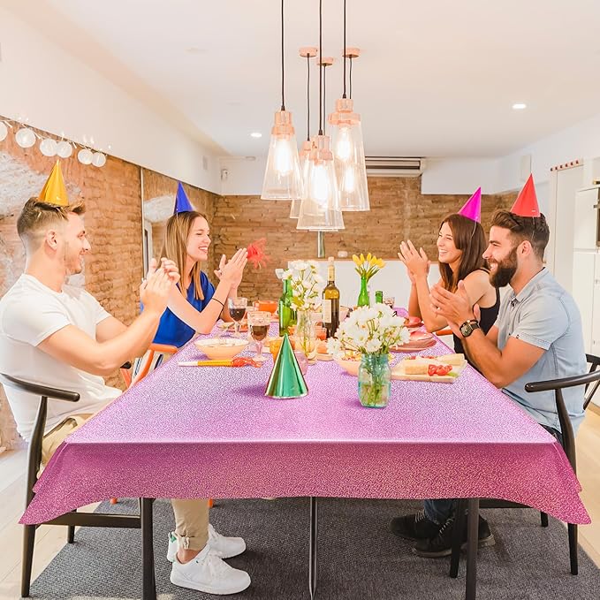 Pink & Purple & Blue & Black Holographic Tablecloth, 40" x 108", Valentine's Day & Birthday Party Decor, Iridescent Plastic Table Cloth for Halloween & Baby Showers