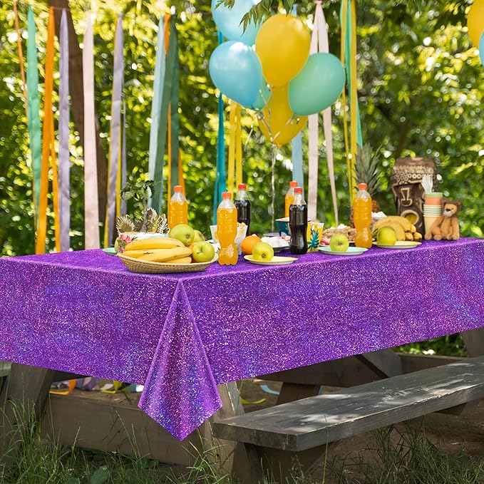 Sparkling Holographic Laser Tablecloth - Shimmering, Waterproof, Easy to Clean - Ideal for Halloween Bachelorette, Birthday, Wedding, and Anniversary Party Decorations (Light Blue & Green & Purple, 3)