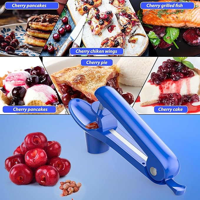 Cherry Pitter - UCMORX Stainless Steel Cherries Pitter Tool Cherries Corer Cherry Remover for Making Cherry Jam with Lock Design(Blue)