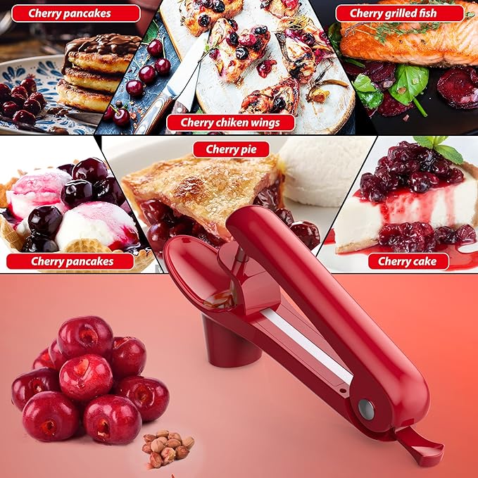 Cherry Pitter - UCMORX Stainless Steel Cherries Pitter Tool Cherries Corer Cherry Remover for Making Cherry Jam with Lock Design(Red)