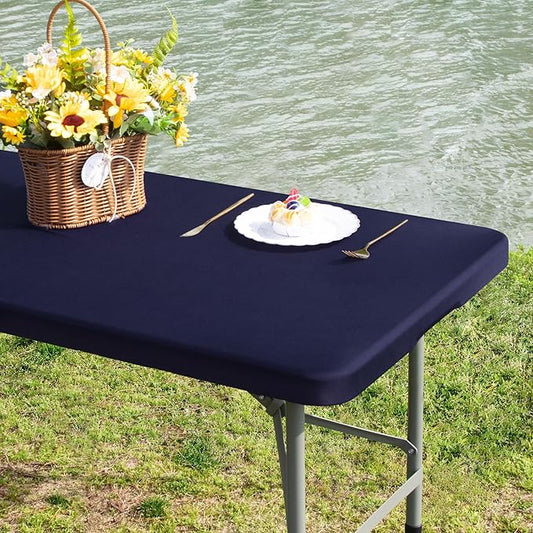 Rectangle Fitted Table Cover Elastic Tablecloth 4ft Stretch Spandex Table Top Cover for Dining Indoor Outdoor Party Navy 23X48 Inch