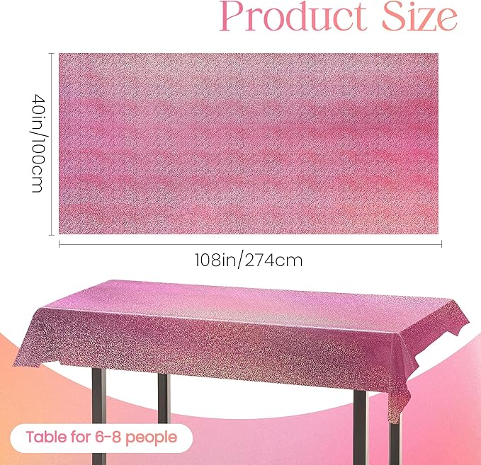 Pink & Fuchsia Red Holographic Tablecloth 40" x 108" Hot Pink Party Decoration Valentine's Day Birthday Party Table Decor Iridescence Plastic Table Cloth for Baby Shower Bachelorette Supplies