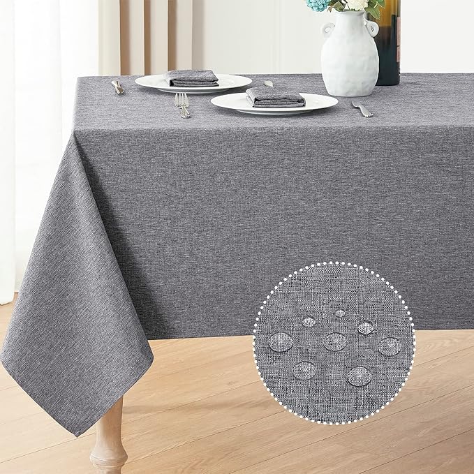Veblandy Rectangle Tablecloth Linen Textured Waterproof & Stain Resistant Table Cloth Wrinkle Free Decorative Fabric Farmhouse Table Cover for Dining/Party/Buffet/Wedding, 60 x 84 Inch, Dark Grey