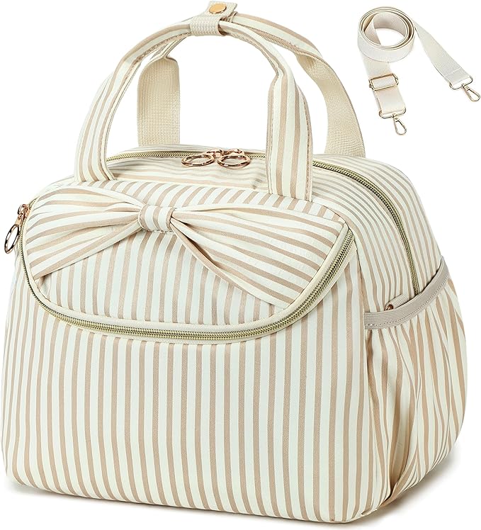 Bluboon Lunch Box for Women, Large Insulated Lunch Bag with Shoulder Strap, Adult Lunch Tote Teacher Nurse, Bow Lunch Cooler Gifts for Work Picnic Travel, Black (Brown White)