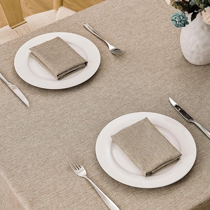 Veblandy Rectangle Tablecloth Linen Textured Waterproof & Stain Resistant Table Cloth Wrinkle Free Decorative Fabric Farmhouse Table Cover for Dining/Party/Buffet/Wedding, 60 x 84 Inch, Mocha