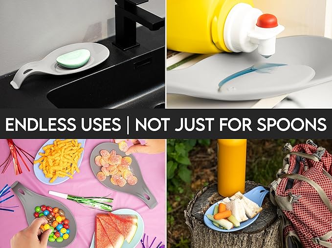 Silicone Spoon Rest for Stove Top Set of 3 – HEAT RESISTANT DISHWASHER SAFE Kitchen Utensil Holder for LARGE Utensils - Won’t Break - Non-Slip - Ideal for Glass & Induction Cooktops - for Home Cooks