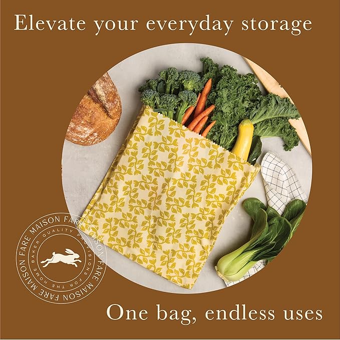 XL Beeswax Bag for Sourdough Bread, Produce & Cheese - Sustainble & Reusable Homemade Food Storage Container Made with Organic Cotton & Beeswax Liner, No Plastic