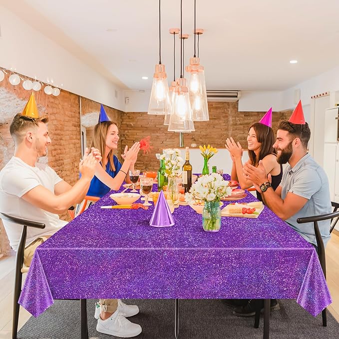 Sparkling Holographic Laser Tablecloth - Shimmering, Waterproof, Easy to Clean - Ideal for Halloween Bachelorette, Birthday, Wedding, and Anniversary Party Decorations (Light Blue & Green & Purple, 3)