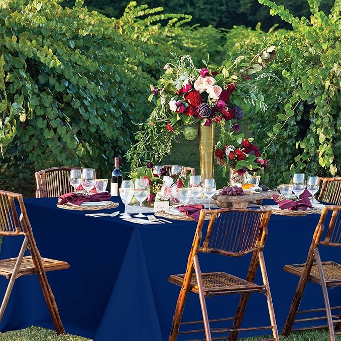 sancua Rectangle Tablecloths for 8 Foot Tables, 6 Pack - Washable Polyester Fabric Table Cloth for Wedding Party, Birthday, Banquet Reception, 60x120 Inch, Navy Blue