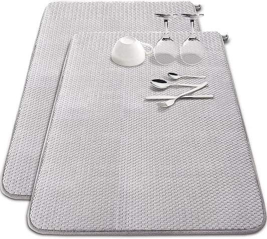 2 Pack Extra Large Microfiber Dish Drying Mat,30 x 24 Inch Super Absorbent Drying Pad,Large Size Dish Drying Mat for Countertops,Sinks,Draining Racks,Gray