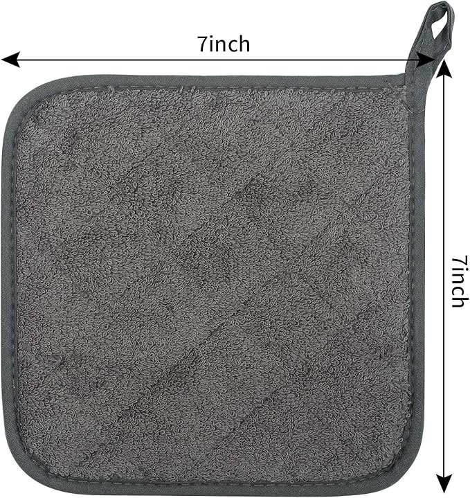 100% Cotton Kitchen Everyday Basic Terry Pot Holder Heat Resistant Coaster Potholder for Cooking and Baking Set of 5 Mineral Gray