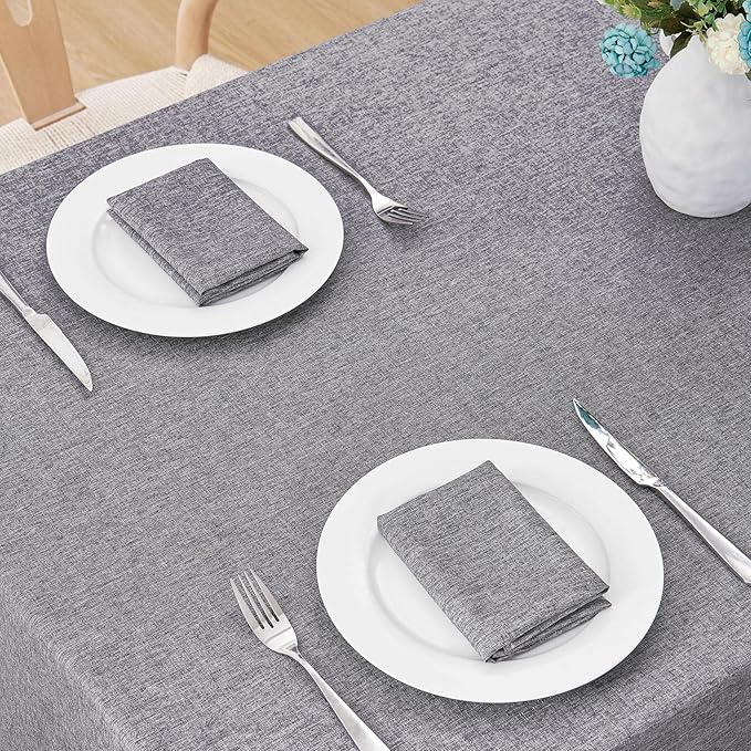 Veblandy Rectangle Tablecloth Linen Textured Waterproof & Stain Resistant Table Cloth Wrinkle Free Decorative Fabric Farmhouse Table Cover for Dining/Party/Buffet/Wedding, 60 x 84 Inch, Dark Grey