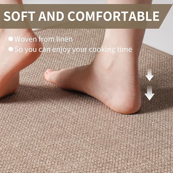 Kitchen mats for Floor, Water and Oil Absorbent Runner Rugs for Kitchen, Kitchen Mat in Front of Sink,Non-Slip and Washable Kitchen Rugs,Braided Quick Dry Kitchen Standing Mat 17x47 Brown