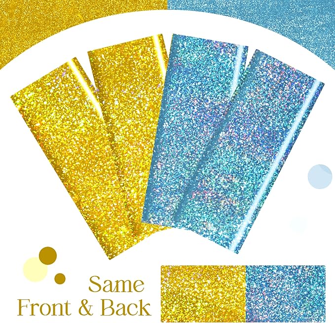 Just Shimmer Sparkling Holographic Laser Tablecloth - Shimmering, Waterproof, Easy to Clean - Ideal for Bachelorette, Birthday, Wedding, and Anniversary Party Decorations (Light Blue & Gold, 2)