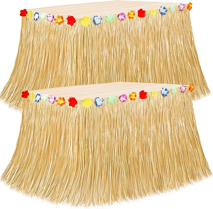 Luau Party Decorations, 2PCS Gold Hawaiian Themed Table Skirt Party Decorations, Flower 108 X 29.5" Grass Skirts Luau Party Favors, Luau Table Skirt for Summer Tropical Hula Parties Decor Accessories