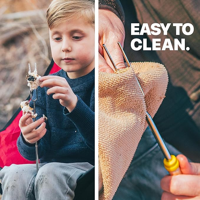 MalloMe Smores Sticks for Fire Pit - Accessories for Campfire Marshmallow Roasting Sticks Smores Kit Outdoor - Smore Skewers Hot Dog Fork For Outside, Camping Essentials Bonfire Gear Long 32" 8 Pack