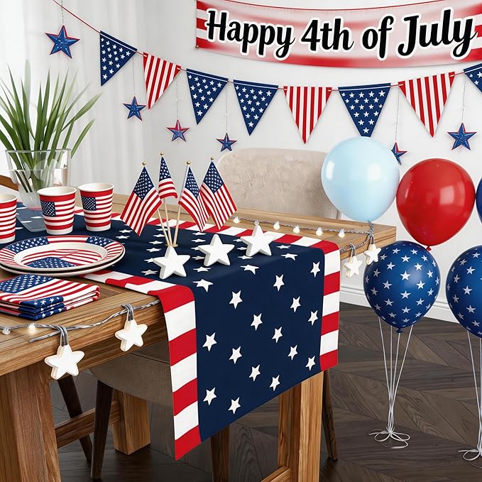 4th of July Decorations, Patriotic USA Stars Table Runner for 250 Anniversary USA Merchandise | Memorial Day Decorations - Fourth of July Accessories Decor for Home Party Supplies Outdoor Indoor